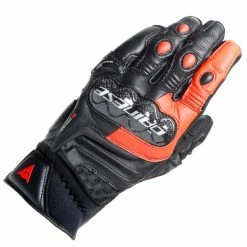 Discount 🛒 Dainese Carbon 4 Short Leather Gloves Black/Fluo Red 🎁