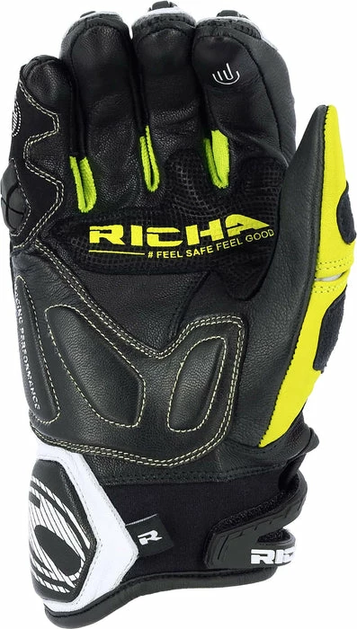 Coupon โ Richa Stealth Leather Motorcycle Gloves Black/White/Yellow ๐ - Image 2