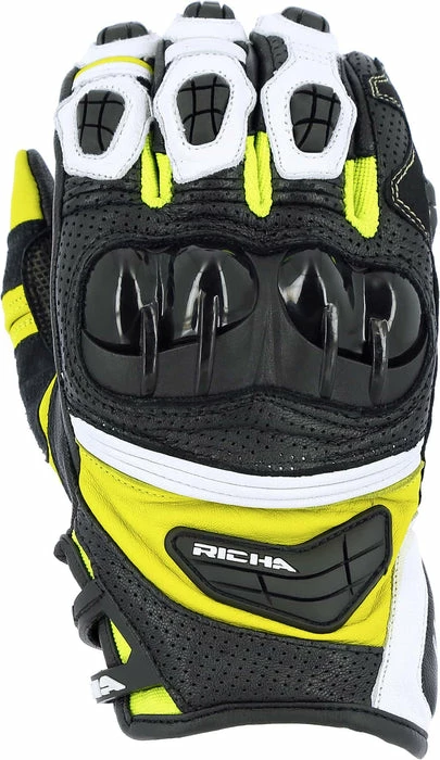 Coupon โ Richa Stealth Leather Motorcycle Gloves Black/White/Yellow ๐